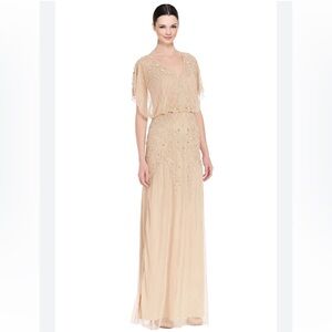 NWOT Aidan Mattox Beige Embellished Maxi Dress